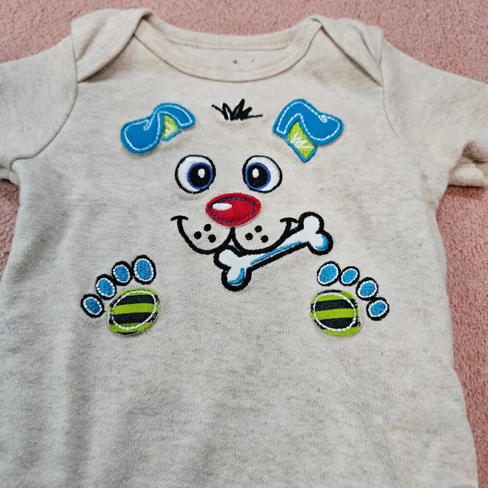 Garanimals Puppy Dog Bodysuit Size Newborn Beige Cotton Blend *Fits like 0-3 Mon